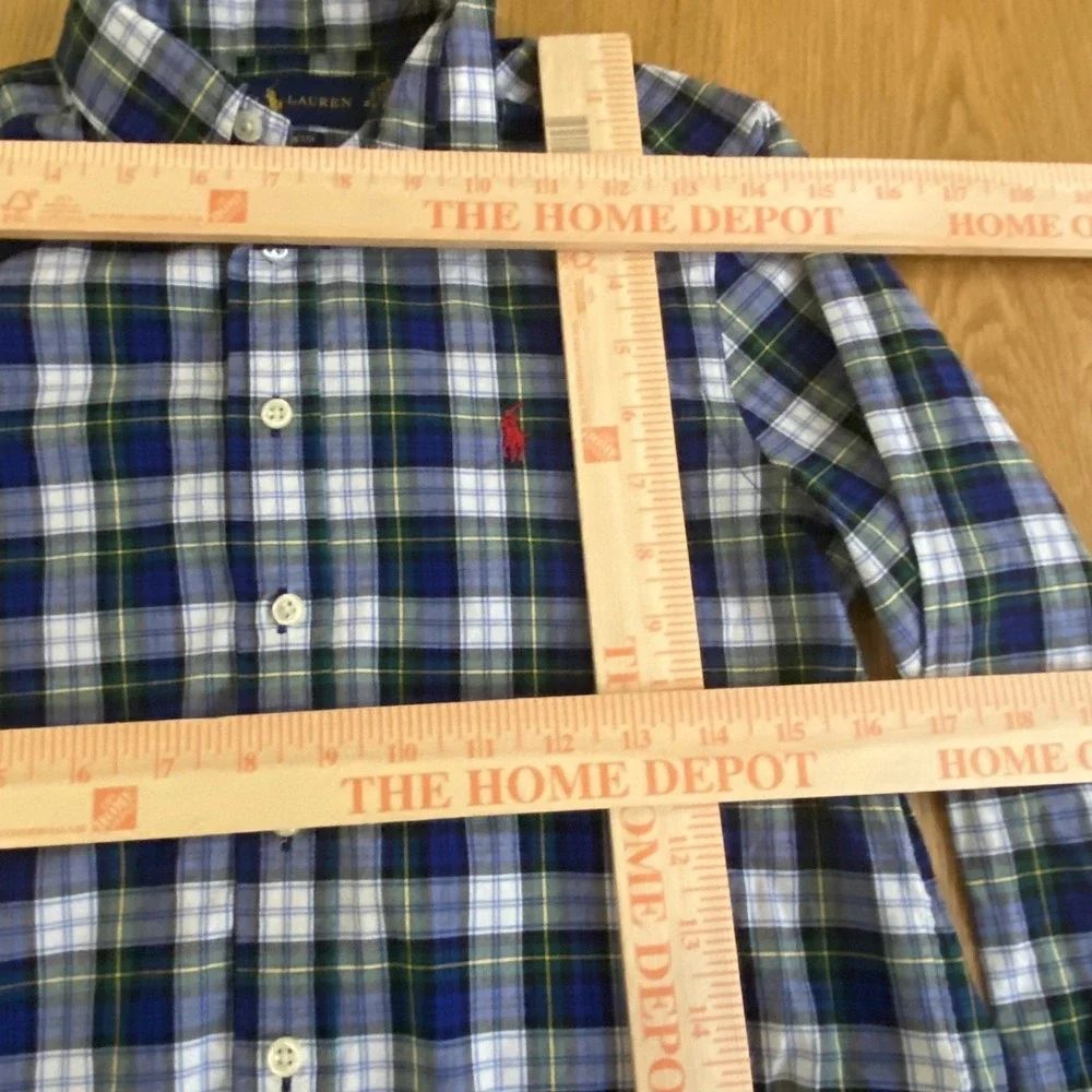 Ralph Lauren L/S Boys Shirt‎ M (10-12) Blue White Plaid Button Down L/S Oxford